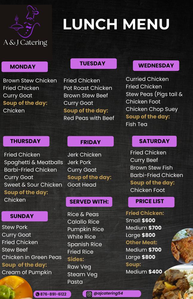 Kitchen Hut weekly lunch menu board